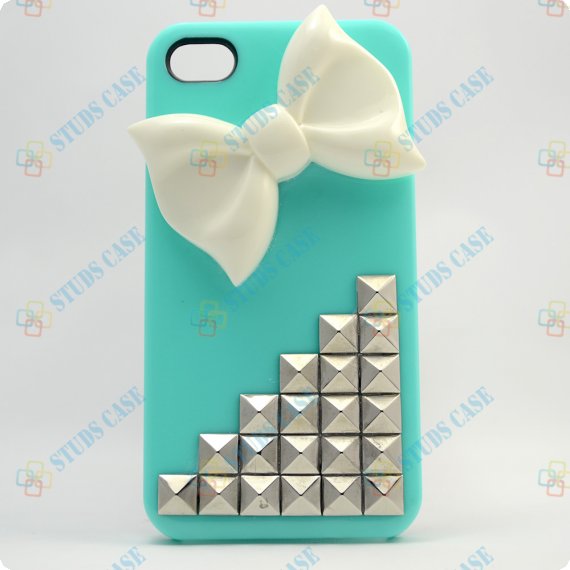 White Bowknot Iphone 5 5s Case, Silver Pyramid Studs Iphone 5 Case,cute Iphone 4 4s Case,unique Iphone 4 Case