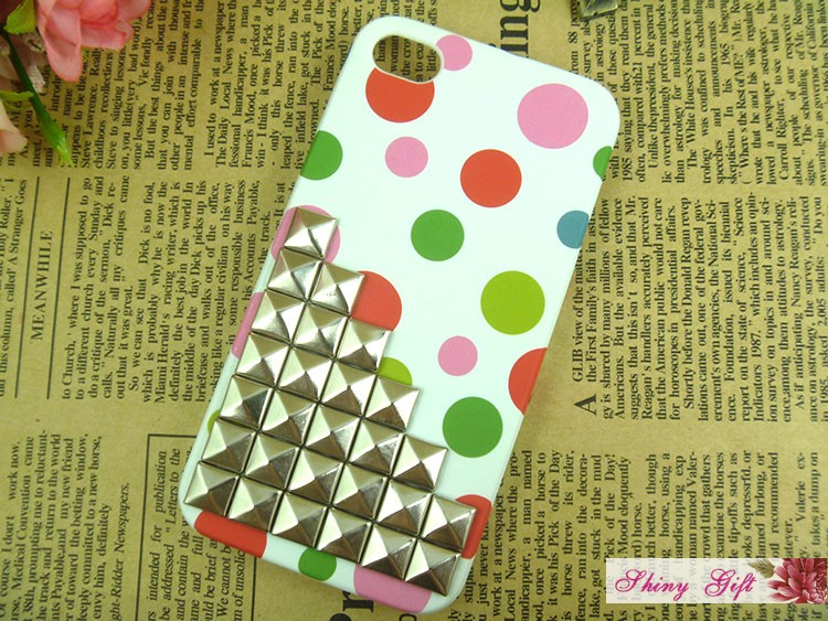 Unique Studded Iphone 4 Case, Silver Pyramid Studs Iphone 4 Case, Iphone 4s Case, Cool Iphone Case Cover