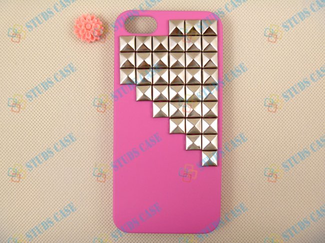 Studded Iphone 5 Case, Silver Pyramid Studs Iphone 5 Case, Iphone 5 Case, Rose Red Iphone 5 Case, Iphone 5 Cover
